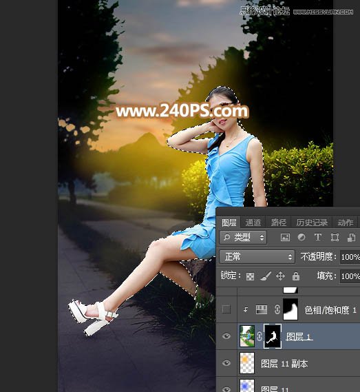Photoshop给外景人像照片添加黄昏光效效果,PS教程,PS家园网