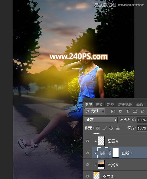 Photoshop给外景人像照片添加黄昏光效效果,PS教程,PS家园网