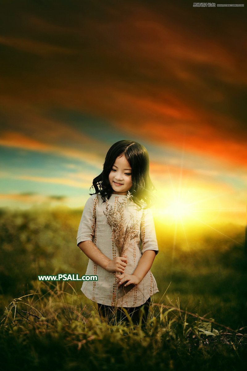 Photoshop给外景儿童照片添加唯美的夕阳美景,PS教程,PS家园网