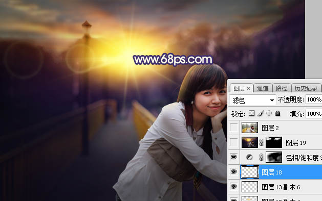 Photoshop给外景人像照片添加夕阳光效,PS教程,PS家园网
