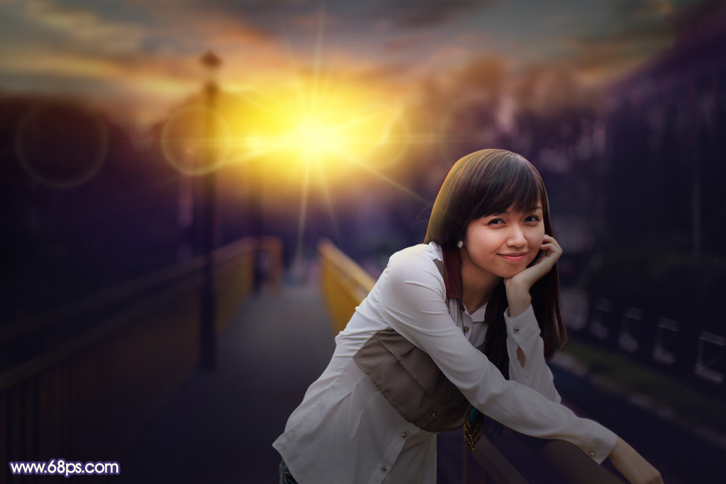 Photoshop给外景人像照片添加夕阳光效,PS教程,PS家园网