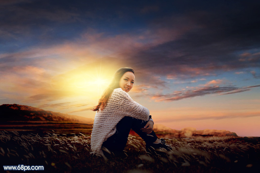 Photoshop给外景人像照片添加夕阳落日美景,PS教程,PS家园网