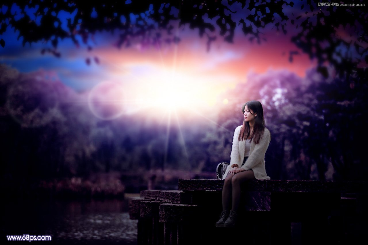 Photoshop给河边美女人像添加梦幻紫色效果,PS教程,PS家园网