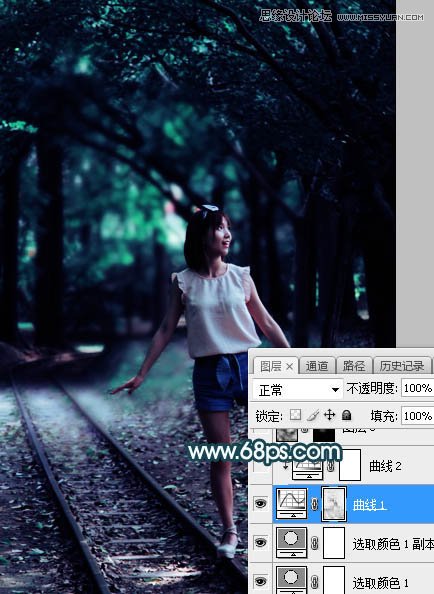 Photoshop调出铁道旁人像照片蓝色逆光效果,PS教程,PS家园网