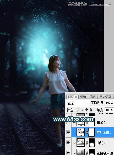 Photoshop调出铁道旁人像照片蓝色逆光效果,PS教程,PS家园网