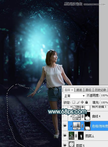 Photoshop调出铁道旁人像照片蓝色逆光效果,PS教程,PS家园网