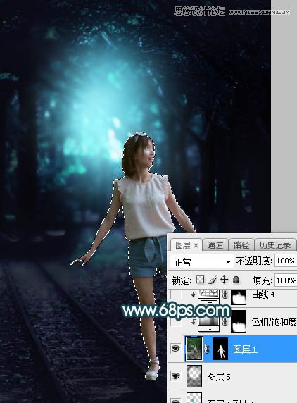 Photoshop调出铁道旁人像照片蓝色逆光效果,PS教程,PS家园网