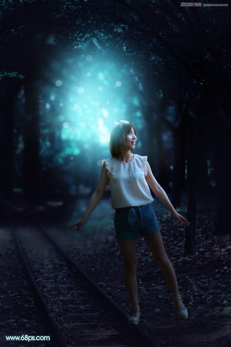 Photoshop调出铁道旁人像照片蓝色逆光效果,PS教程,PS家园网