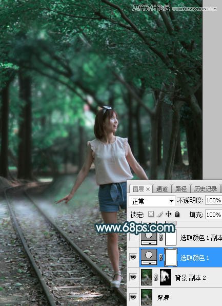 Photoshop调出铁道旁人像照片蓝色逆光效果,PS教程,PS家园网
