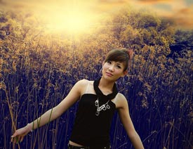 ps给外景人像添加夕阳黄昏美景效果