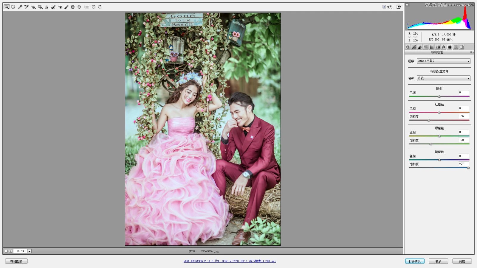 Photoshop调出外景婚纱照片质感肤色效果,PS教程,PS家园网