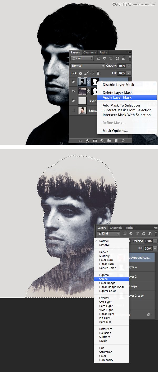 Photoshop合成创意的人像双重曝光效果图,PS教程,PS家园网