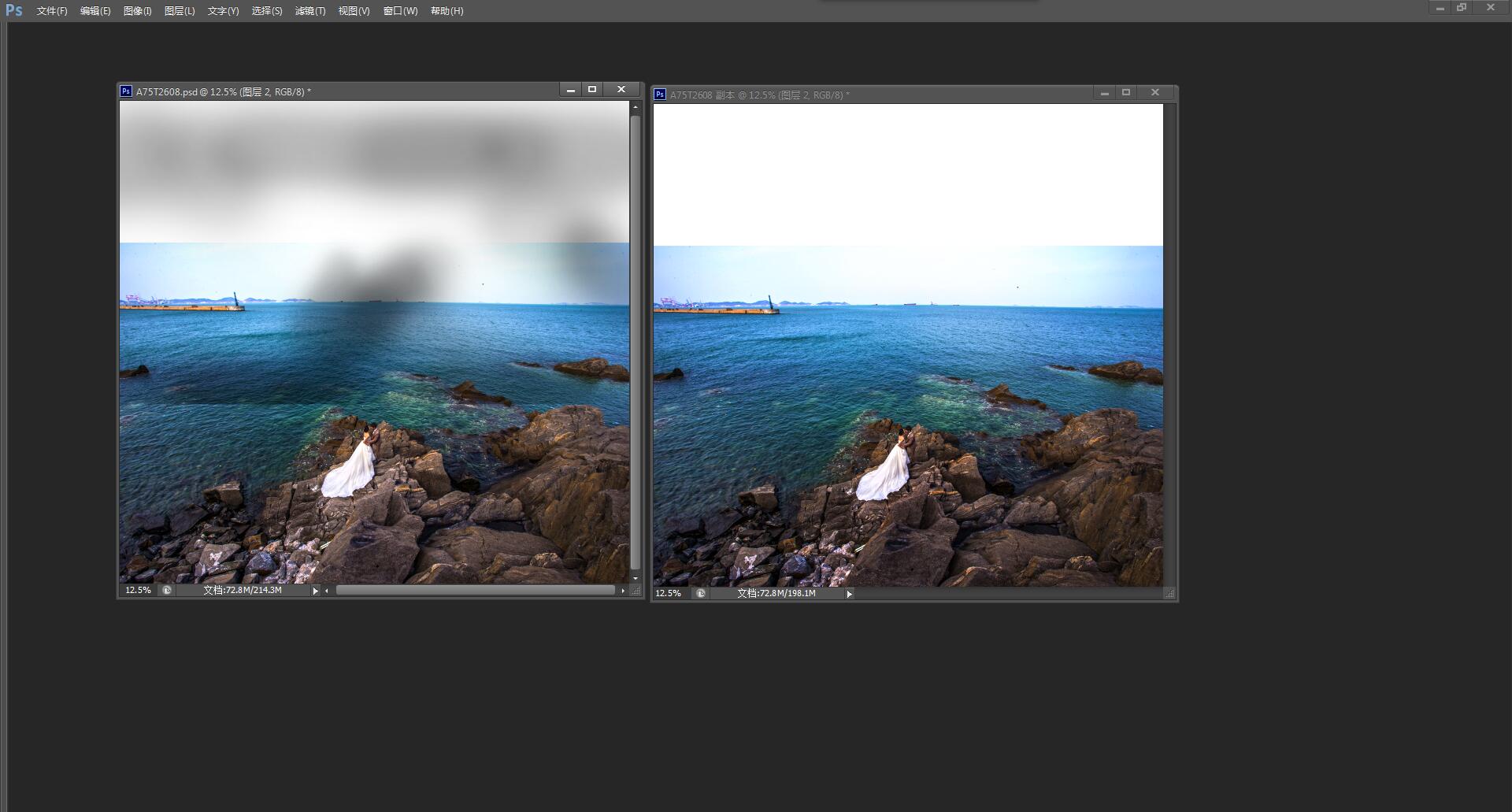 Photoshop调出时尚大气的海边婚纱人像效果