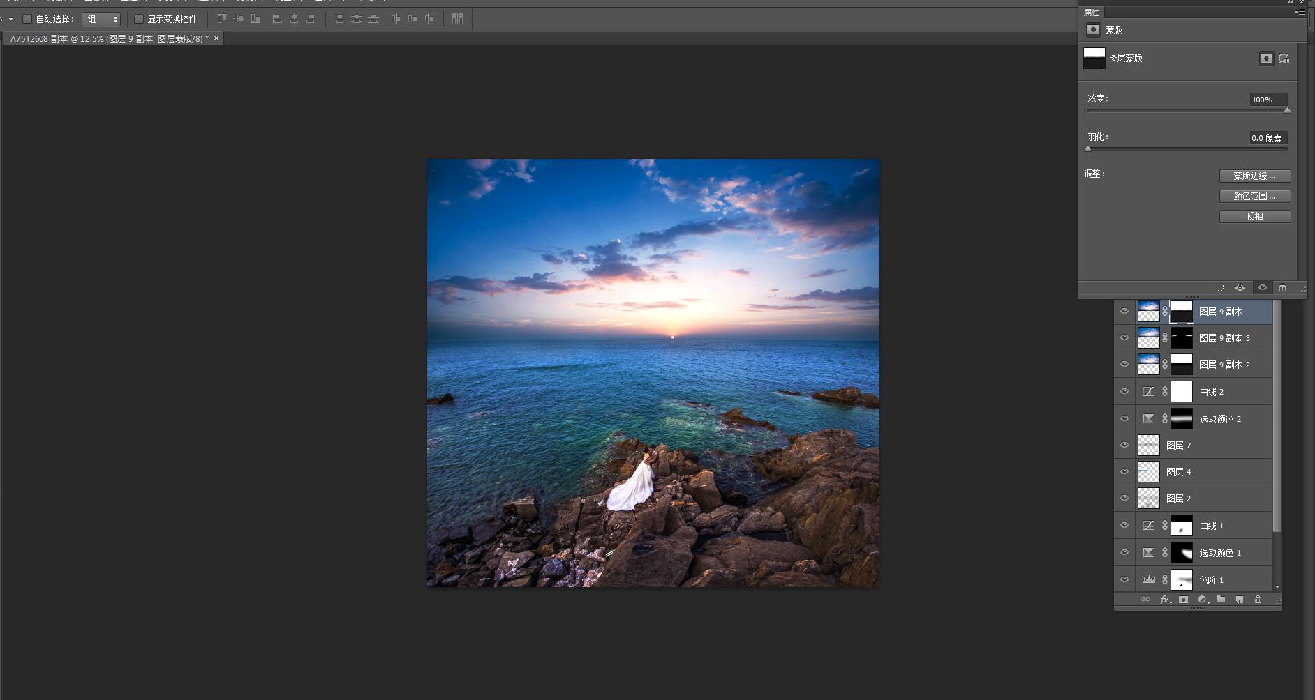 Photoshop调出时尚大气的海边婚纱人像效果