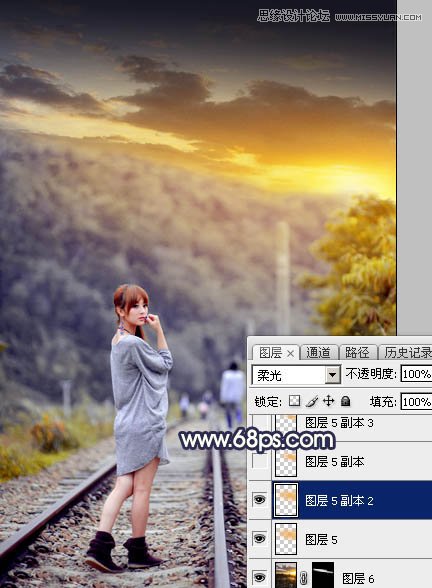 Photoshop给外景果子照片添加黄昏金黄色调