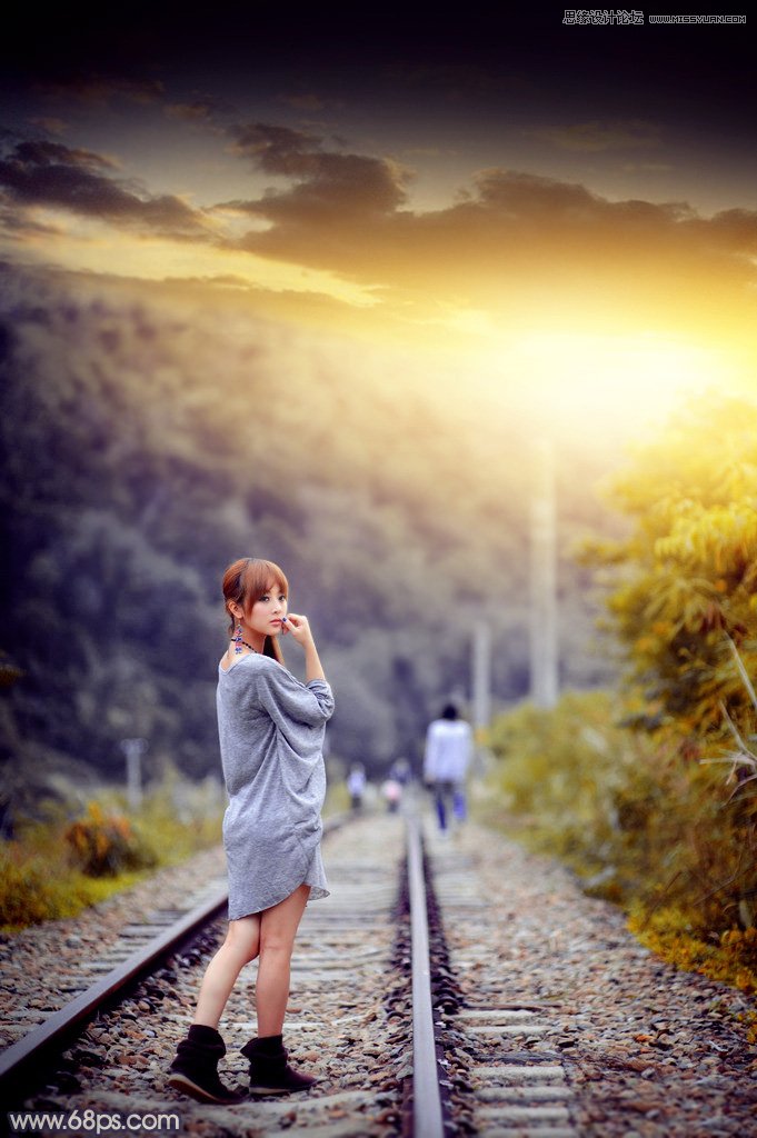 Photoshop给外景果子照片添加黄昏金黄色调