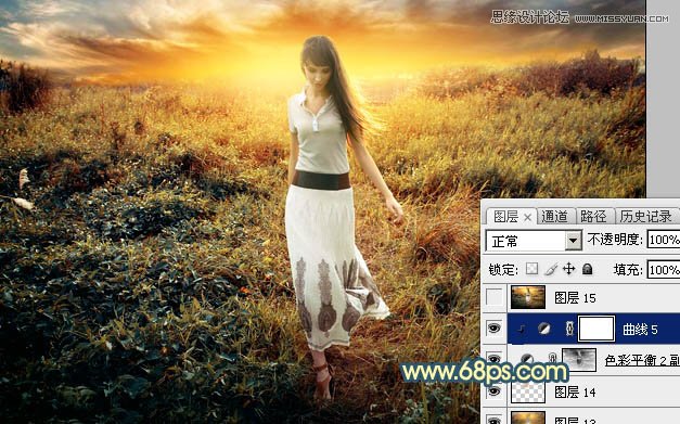 Photoshop给外景人像添加夕阳美景效果