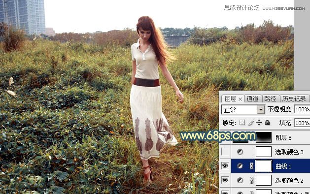 Photoshop给外景人像添加夕阳美景效果