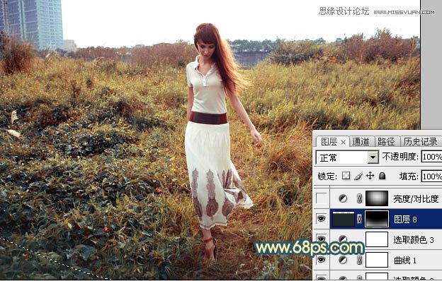 Photoshop给外景人像添加夕阳美景效果