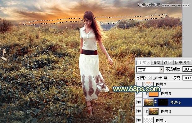 Photoshop给外景人像添加夕阳美景效果