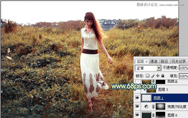 Photoshop给外景人像添加夕阳美景效果