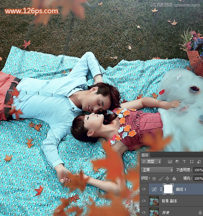 Photoshop调出草地外景婚片唯美暖黄效果