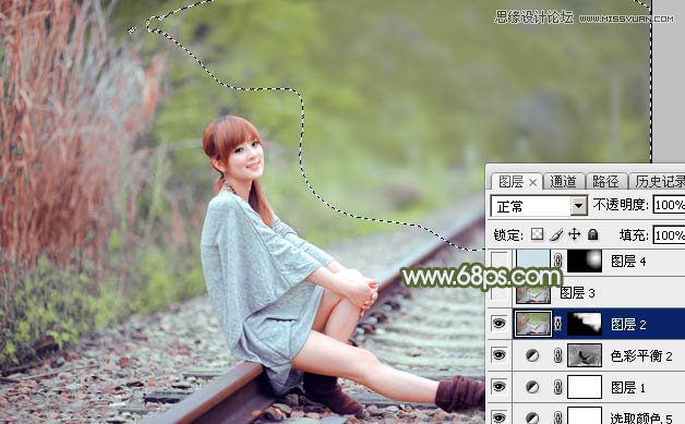 Photoshop调出铁轨美女照片柔美的逆光效果