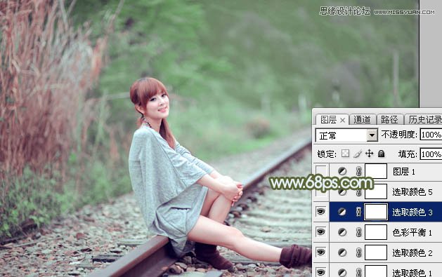 Photoshop调出铁轨美女照片柔美的逆光效果