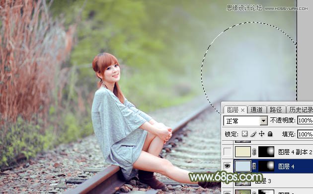 Photoshop调出铁轨美女照片柔美的逆光效果