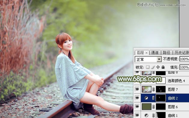 Photoshop调出铁轨美女照片柔美的逆光效果