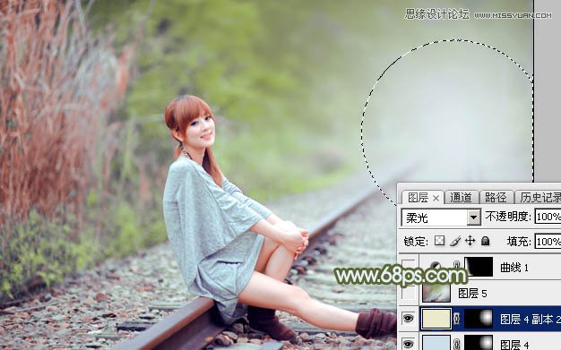 Photoshop调出铁轨美女照片柔美的逆光效果