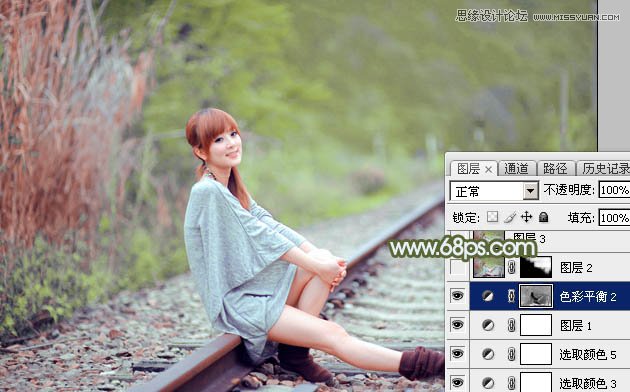 Photoshop调出铁轨美女照片柔美的逆光效果