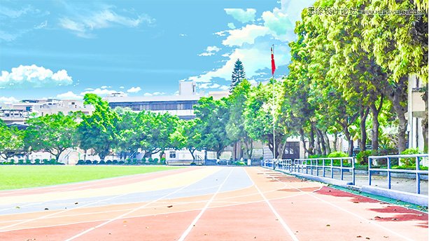 Photoshop把操场照片调成日系暖色效果