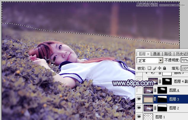 Photoshop调出草地美女唯美梦幻紫色效果