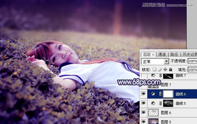 Photoshop调出草地美女唯美梦幻紫色效果