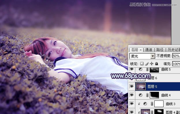 Photoshop调出草地美女唯美梦幻紫色效果