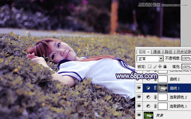 Photoshop调出草地美女唯美梦幻紫色效果