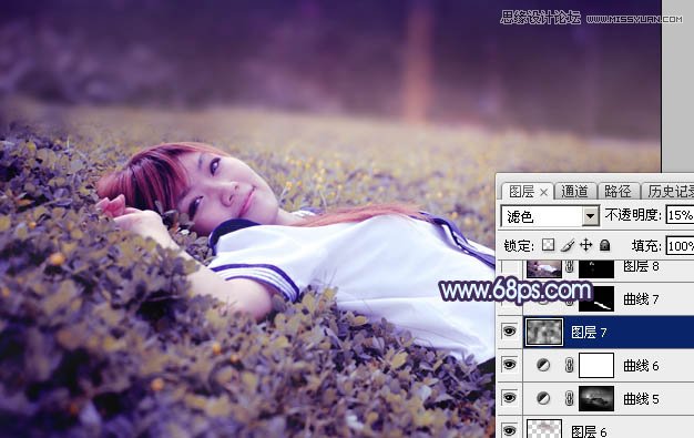 Photoshop调出草地美女唯美梦幻紫色效果