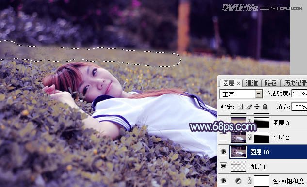 Photoshop调出草地美女唯美梦幻紫色效果