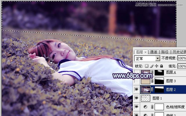 Photoshop调出草地美女唯美梦幻紫色效果