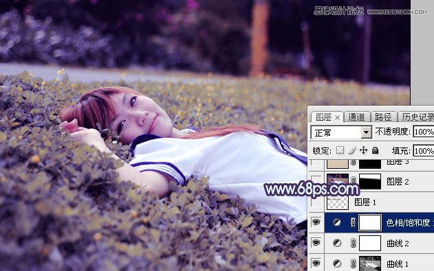 Photoshop调出草地美女唯美梦幻紫色效果