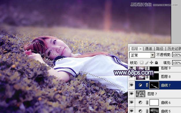 Photoshop调出草地美女唯美梦幻紫色效果