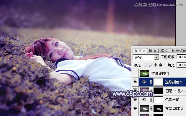 Photoshop调出草地美女唯美梦幻紫色效果