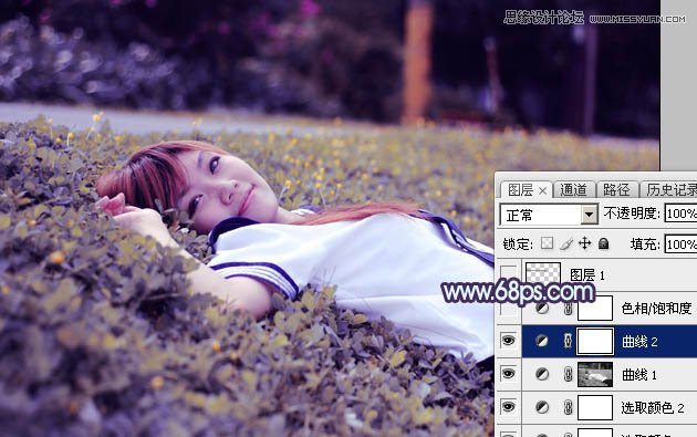 Photoshop调出草地美女唯美梦幻紫色效果