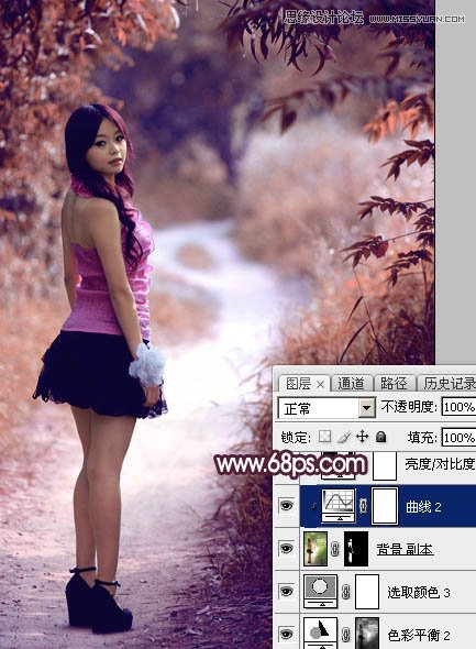 Photoshop调出春季外景女孩梦幻紫色调