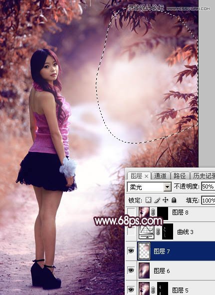 Photoshop调出春季外景女孩梦幻紫色调