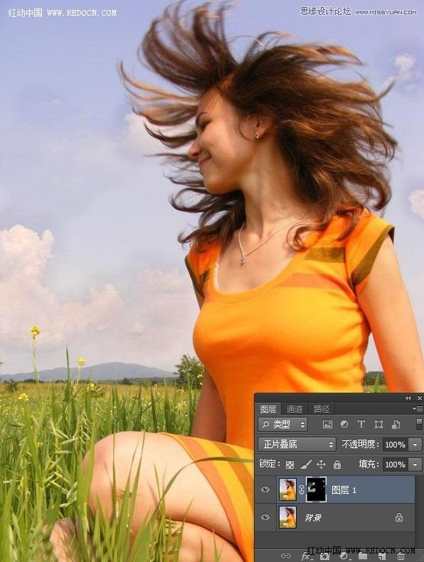 Photoshop调出草地女孩唯美的青绿色调