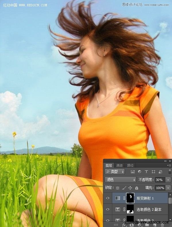 Photoshop调出草地女孩唯美的青绿色调