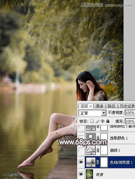 Photoshop调出河边女孩暗调红褐色效果