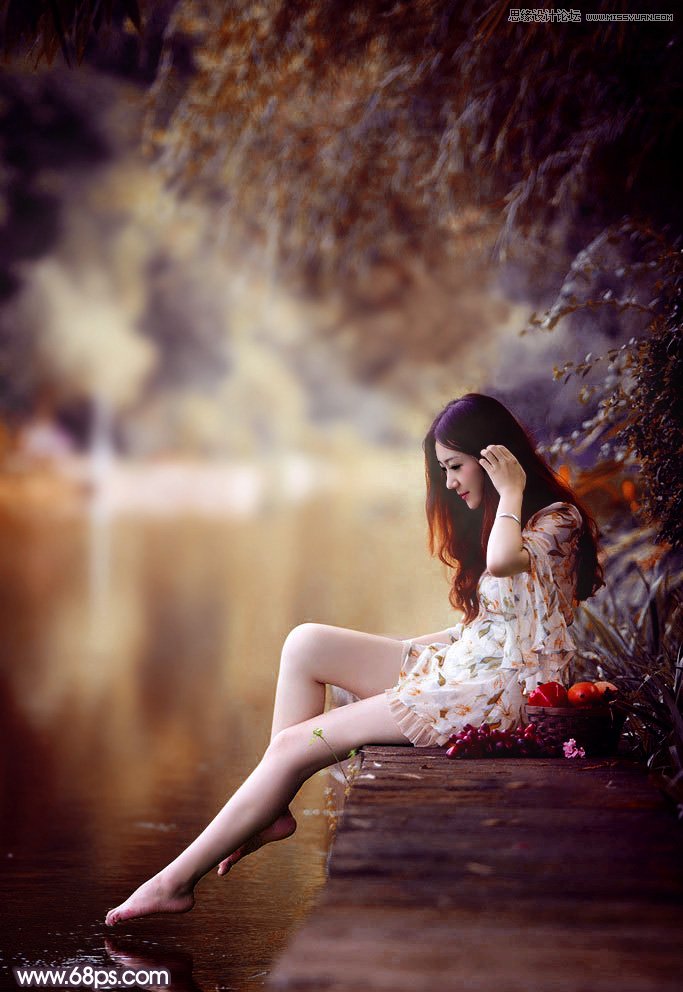 Photoshop调出河边美女梦幻橙色调效果